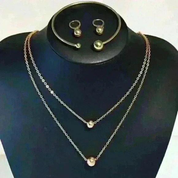 Set of 3 14k Gold over Sterling Silver Bead Necklace + Bracelet + Earrings - Picture 2 of 4